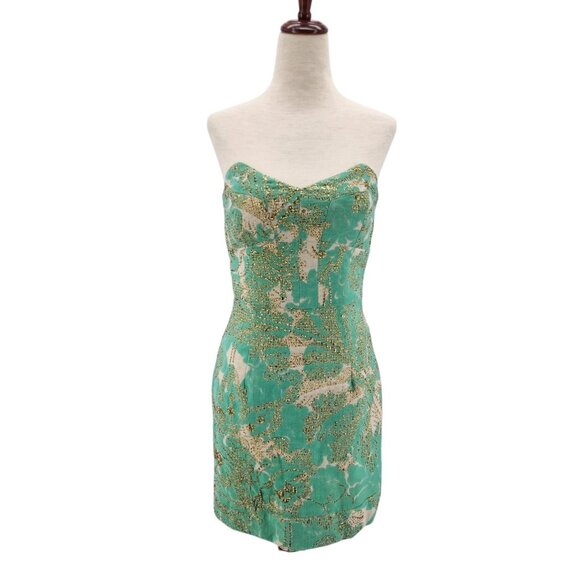 Milly of New York Womens 4 Dress Mini Wool Blend Green Gold Metallic Cocktail - Picture 1 of 10